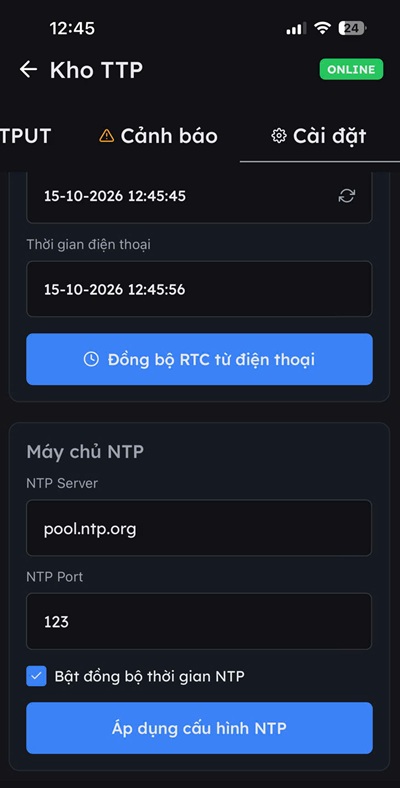 cài đặt đồng hồ đồng bộ thời gian NTP